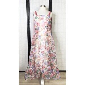 Sister Jane bow strap midi dress in printed floral mesh-Multi. Size: M